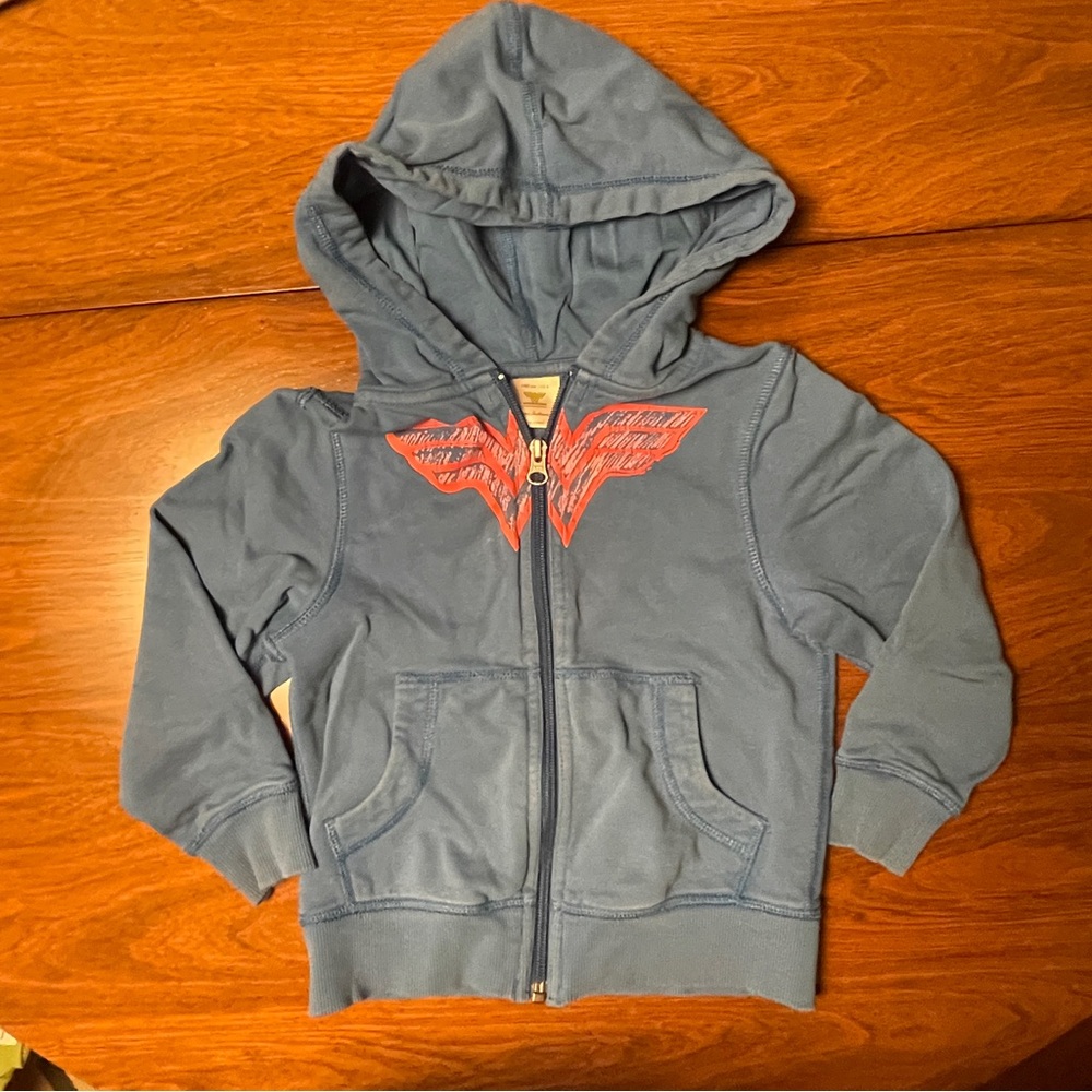 Hanna Andersson Grey/light Blue Hoodie wonder woman Collab kids size 4/100cm